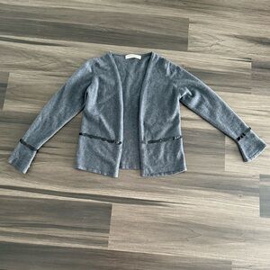 100% cashmere Gray Cardigan Sweater with Open Front and Ribbed Cuffs